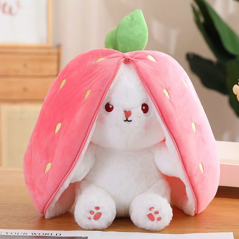 Strawberry Bunny Transforming Plush — Stuffed Toy for Girls