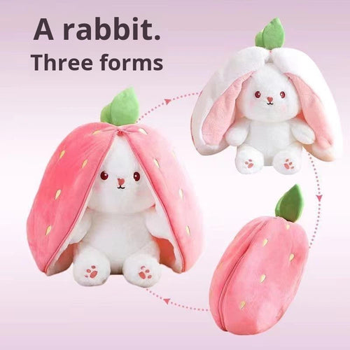 Strawberry Bunny Transforming Plush — Stuffed Toy for Girls