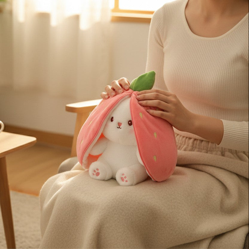 Strawberry Bunny Transforming Plush — Stuffed Toy for Girls